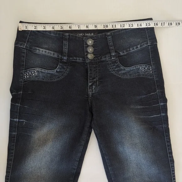 Stitch Embellished Distressed Embroidered Floral Boho Jeans 12 Blue - Picture 14 of 16